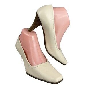 Aerosoles Envy Ivory Leather Square Toe Pumps 7M Wood Heel 2.75" Classic Career